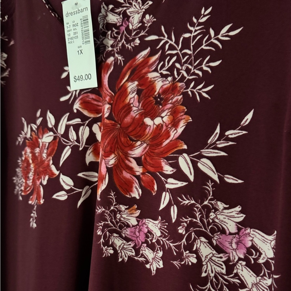 Dressbarn Women’s Plus Burgundy Floral Dress - Picture 4 of 7